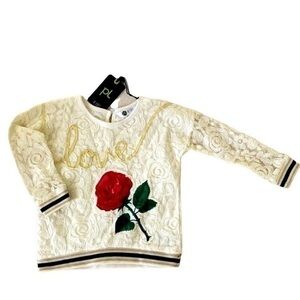 PL Kids Cream Lace top from with “Love” logo and red rose toddler 2 T